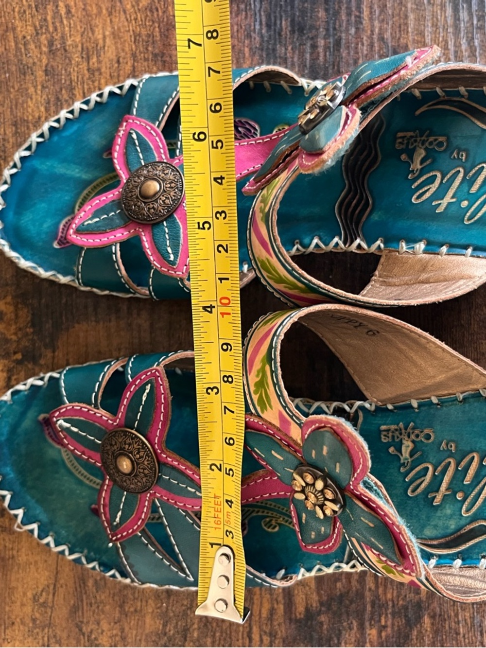Colorful Teal Sandals with Pink Floral Accents - Picture 16 of 16